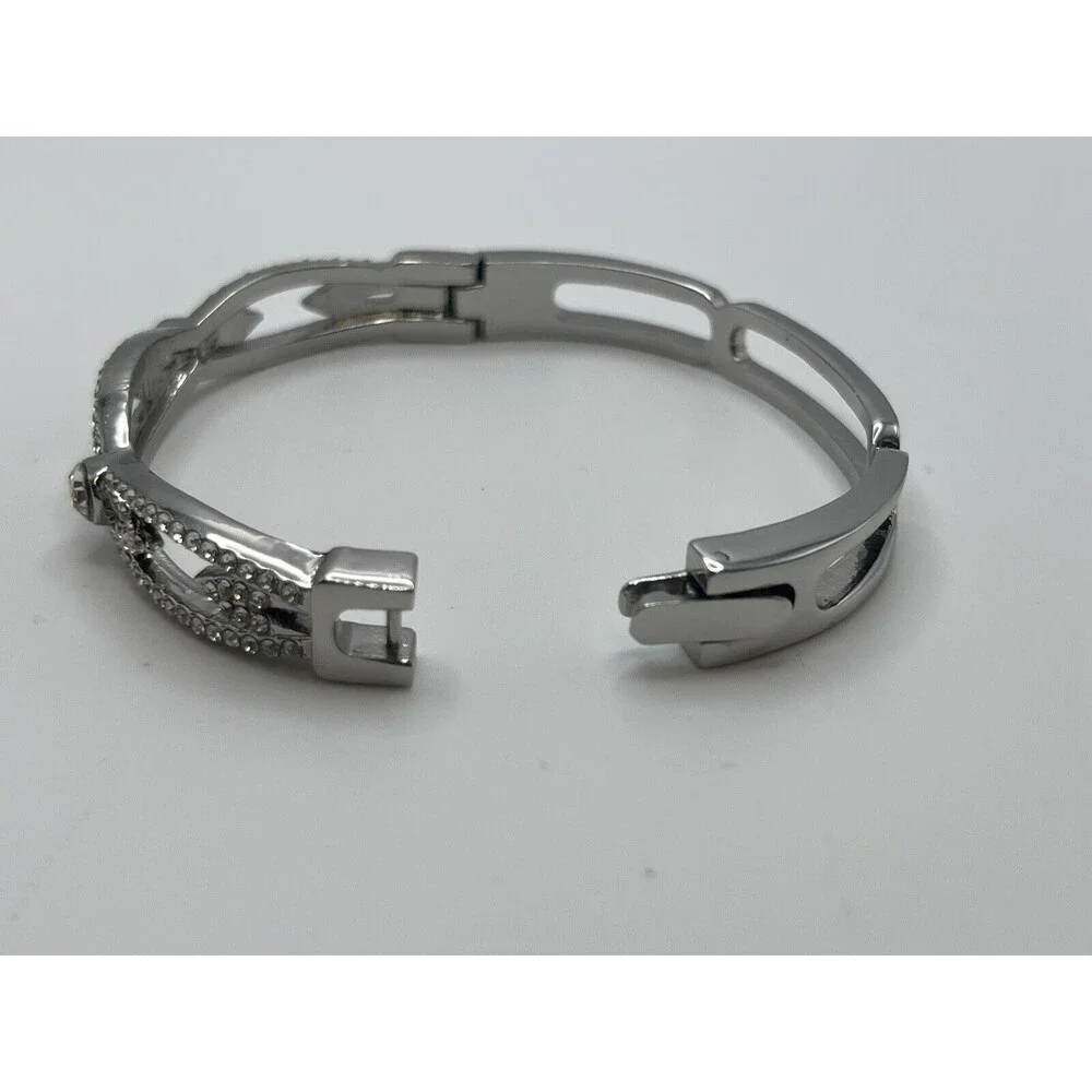 Charter Club Silver Tone Crystal Hinge Bangle Bracelet New
